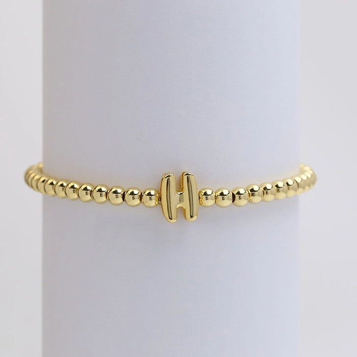 Gold Initial Monogram Bubble Stretch Bead Bracelet
