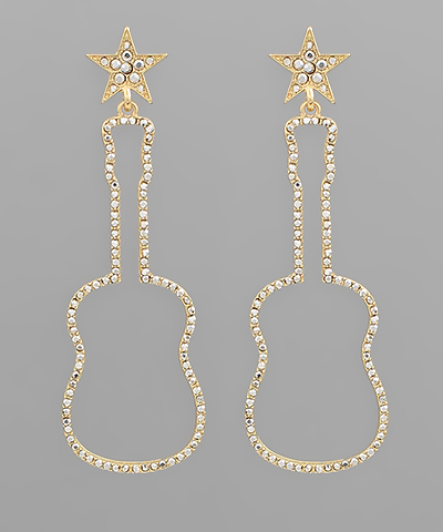 Crystal Hollow Guitar Earrings