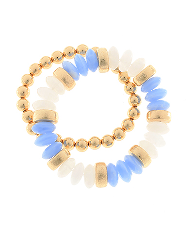 BLUE/GOLD 2 Row Color Rondelle Beads Bracelet