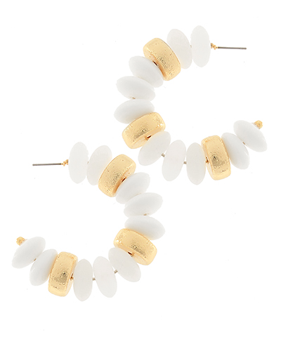 WHITE/GOLD Rondelle Shape Beads Hoops