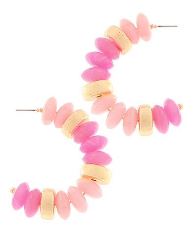 PINK/GOLD Rondelle Shape Beads Hoops