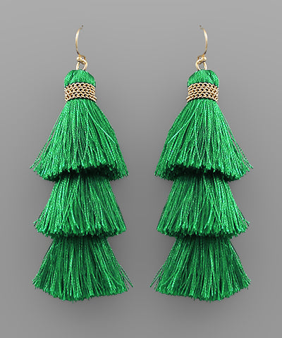 Green Layered Tassel Earrings