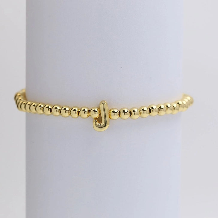 Gold Initial Monogram Bubble Stretch Bead Bracelet