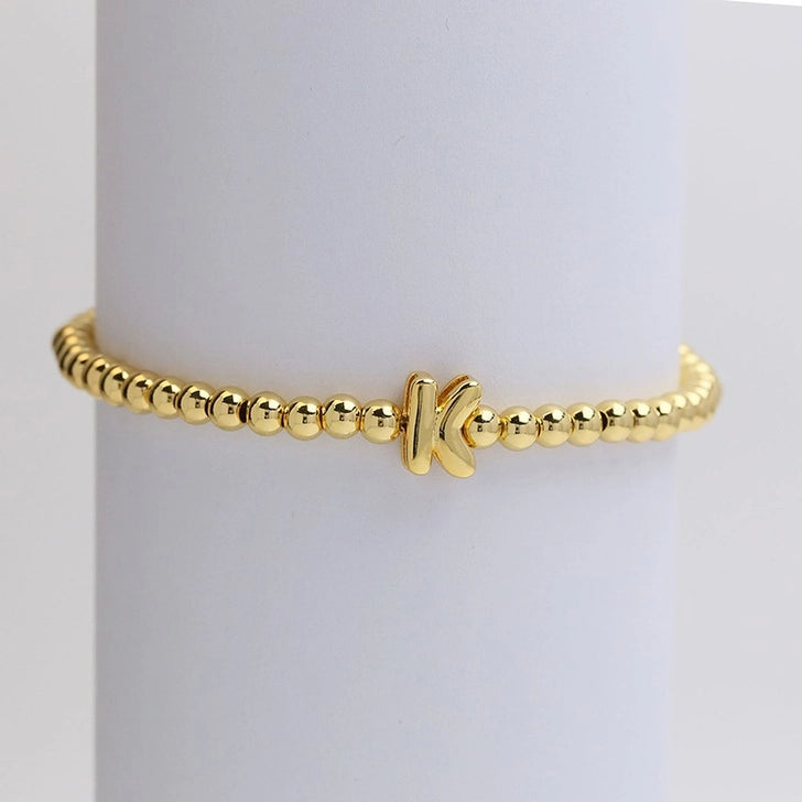 Gold Initial Monogram Bubble Stretch Bead Bracelet