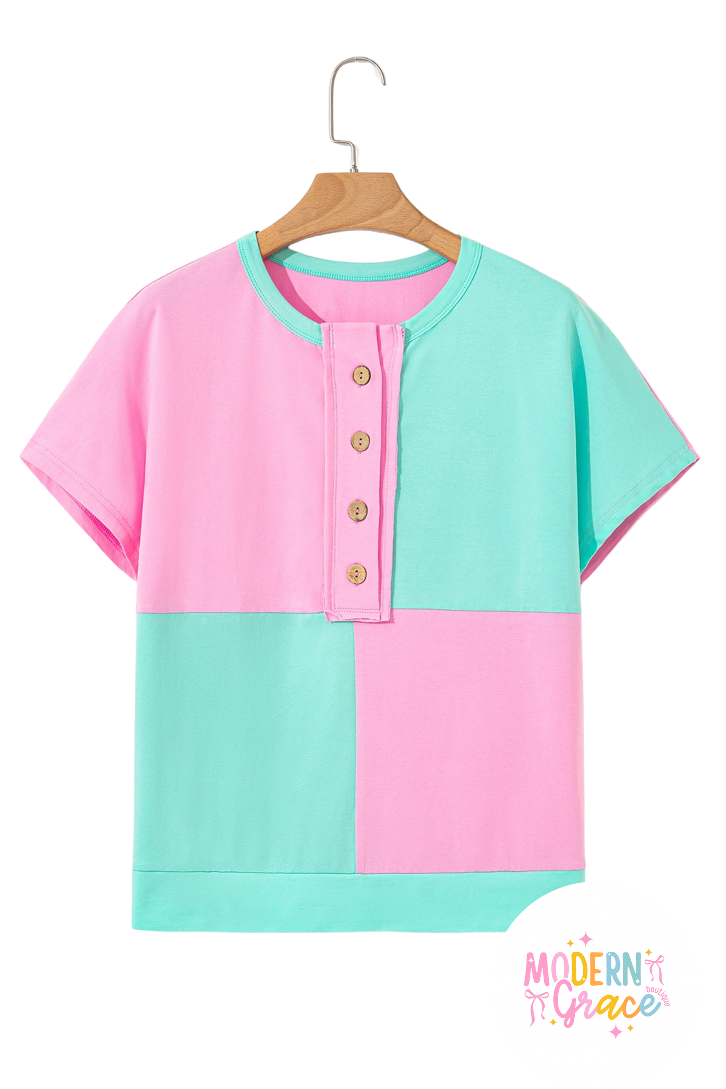 Mint Green Two Tone Half Buttons Collared T Shirt (Regular & Curvy)