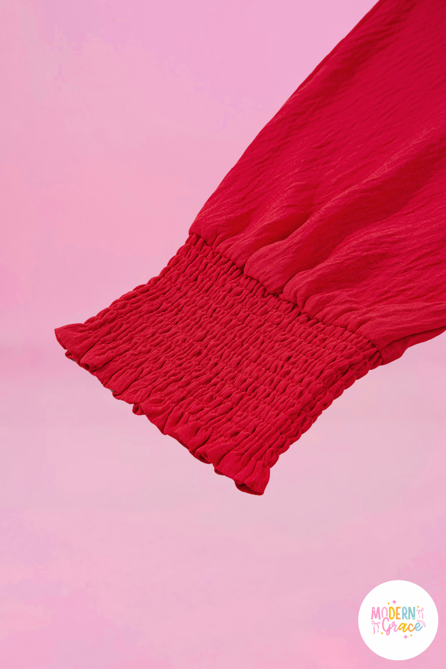 Curvy & Misses Size Red Smocked Cuff Dolman Oversized Collared Blouse