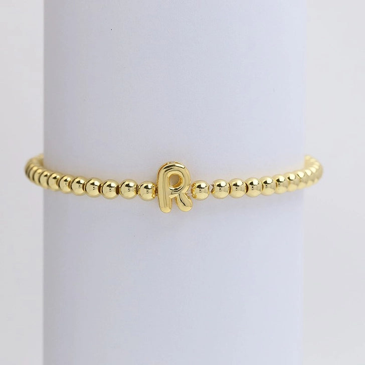 Gold Initial Monogram Bubble Stretch Bead Bracelet