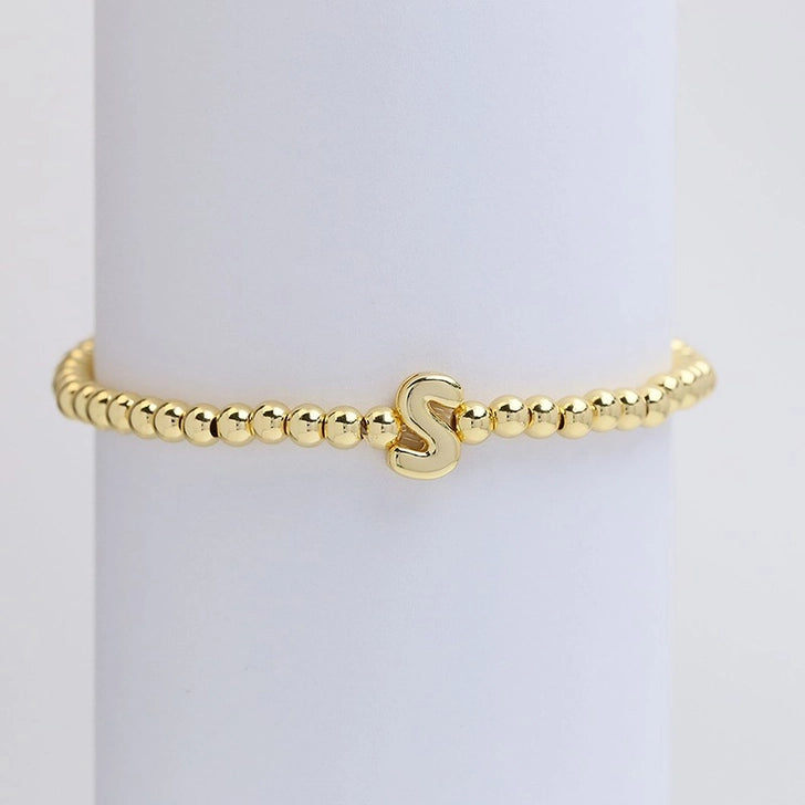 Gold Initial Monogram Bubble Stretch Bead Bracelet