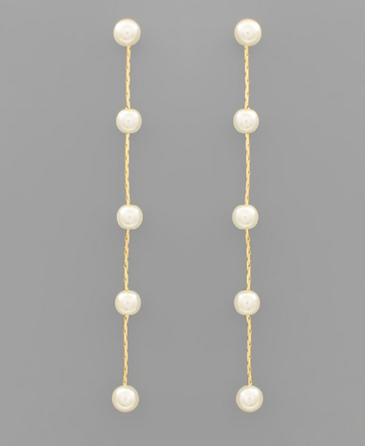 5 Pearl Chain Long Drop Earrings