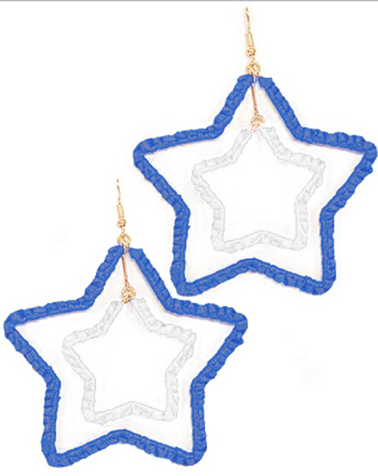Blue Raffia Star Shape Earrings