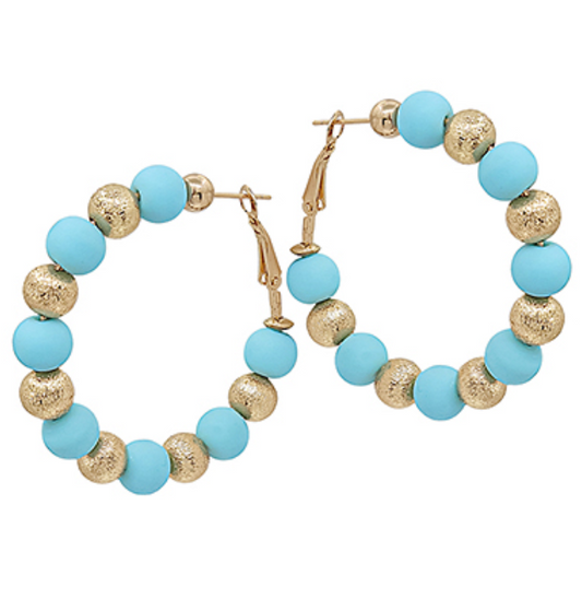 Light Blue Satin & Clay Ball Mix Hoops