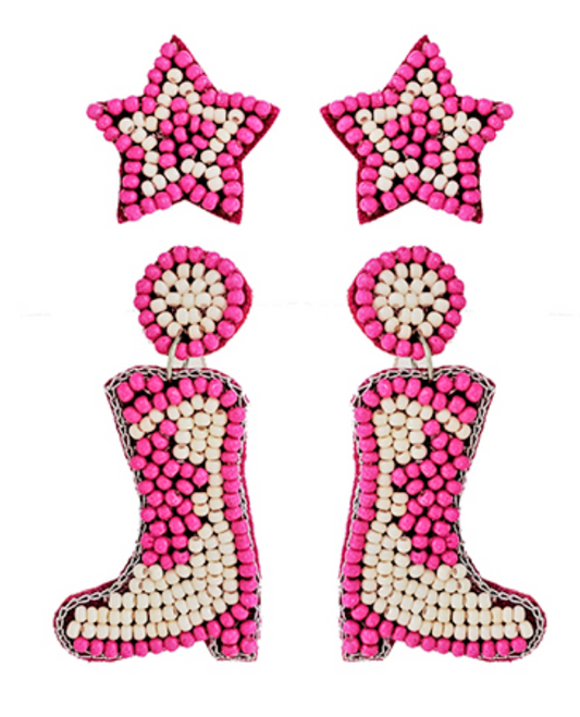 Beads Cowgirl Boots & Star Earrings Set