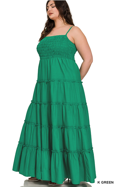 Curvy Smocked Top Tiered Kelly Green Maxi Dress