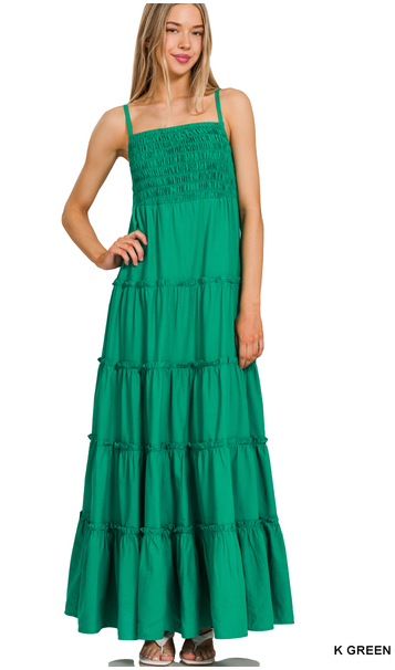 Smocked Top Tiered Kelly Green Maxi Dress