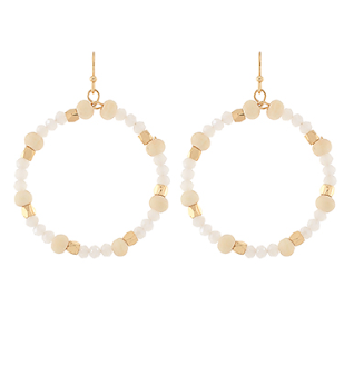 IVORY/GOLD Circle Wood Bead Earrings