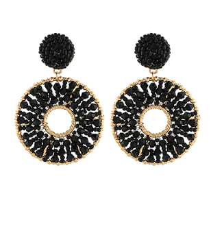 BLACK Beaded Glass Drop Earrings