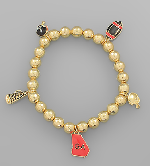 Red/Black CCB State & Football Charm Bracelet