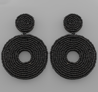 Black Beaded Wheel Earrings