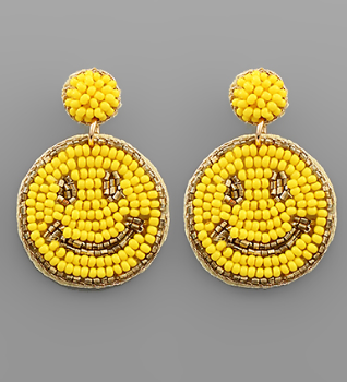 Yellow Beaded Smile Face Disk Earrings