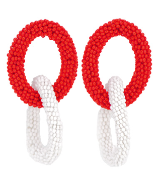 Red/White Oval Linked Beads Earrings