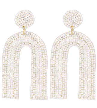 White Beaded Arch Dangle Earrings