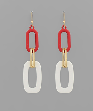 Red/White GAME DAY Linked Color Coated Oval Earrings