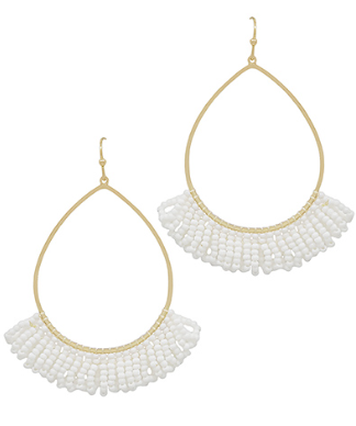 White Layered Teardrop Tassel Earrings