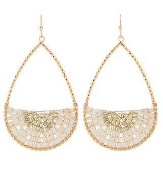 Ivory/Gold Textured Teardrop Earrings