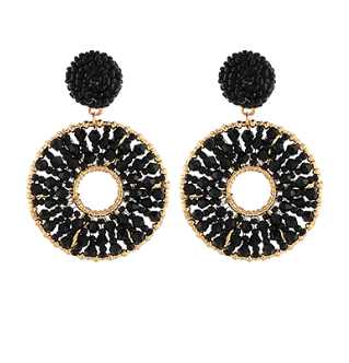 Black/Gold Beaded Glass Drop Earrings