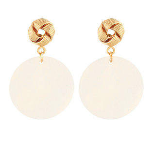 White/Gold MOP Disc & Love Knot Earrings