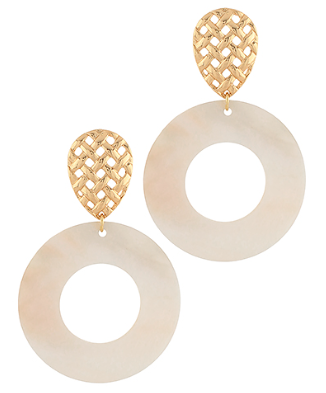 MOP/Gold Round Drop Earrings