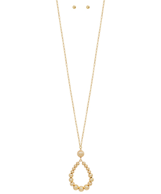 GOLD Satin Ball Beads Teardrop Pendant Necklace