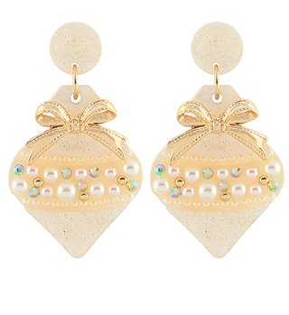 Ivory/Gold Christmas Ornament Pearl Drop Earrings