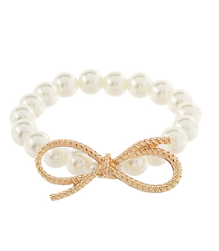 Beaded Pearl & Bow Metal Bracelet