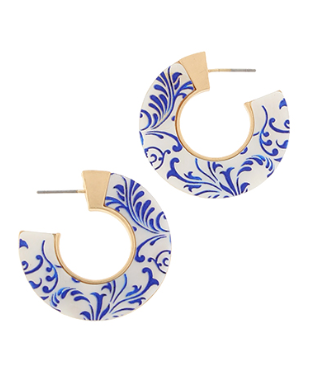 Blue Chinoiserie MOP Hoops