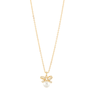 Pave Ribbon Pearl Pendant Necklace