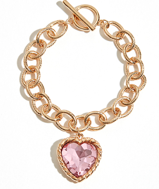 Pink/Gold Heart Glass Stone Chain Bracelet