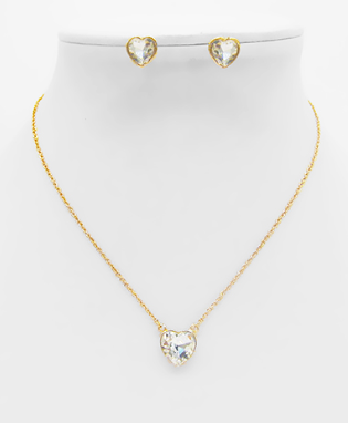 Clear/Gold Glass Heart Necklace Set