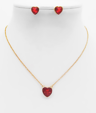 Red/Gold Glass Heart Necklace Set