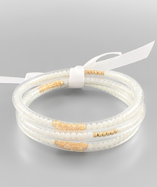 White Clear Tube Glass Bead Bracelet