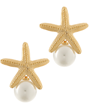 Textured Starfish & Pearl Earrings
