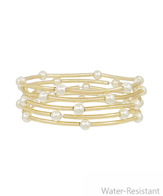 5 Row Curved Bar & Pearl Bracelet Set