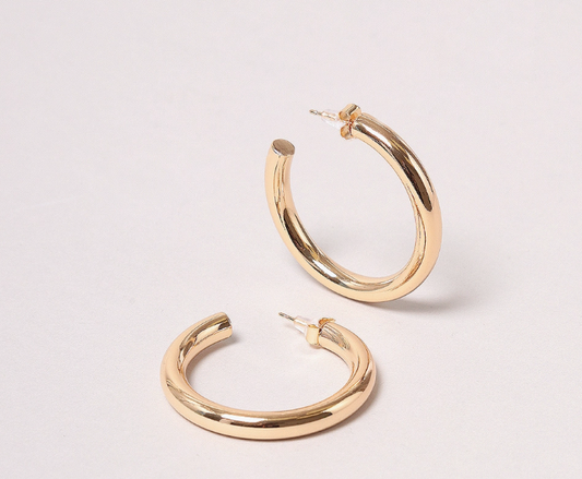 14K Gold-Dipped Metal Post Hoop Earring
