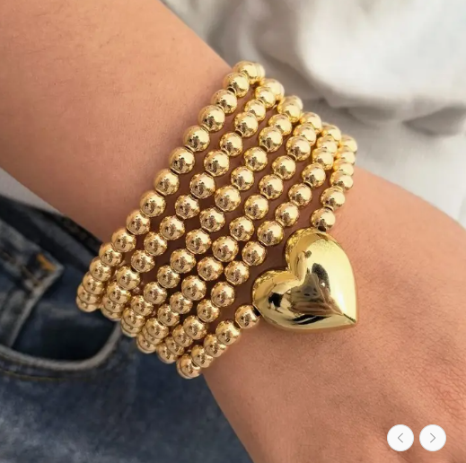 Ball Chain Bead Heart Stretchable Bracelet