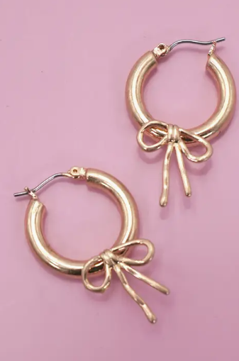 Worn Gold Bow Puffy Hoop Earrings