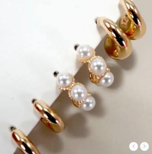 Trio Huggie Pearl Gold Hoop Earrings
