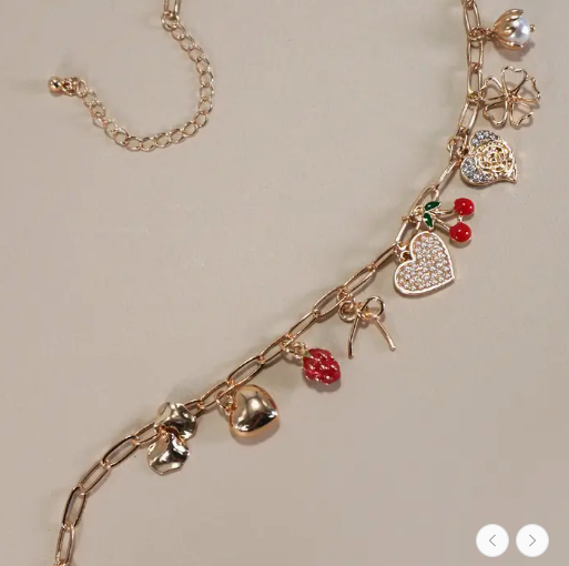 Multi Charm Bow Cherry Heart Necklace