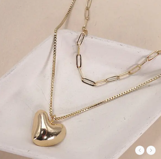 Heart Pendant Double Chain Necklace