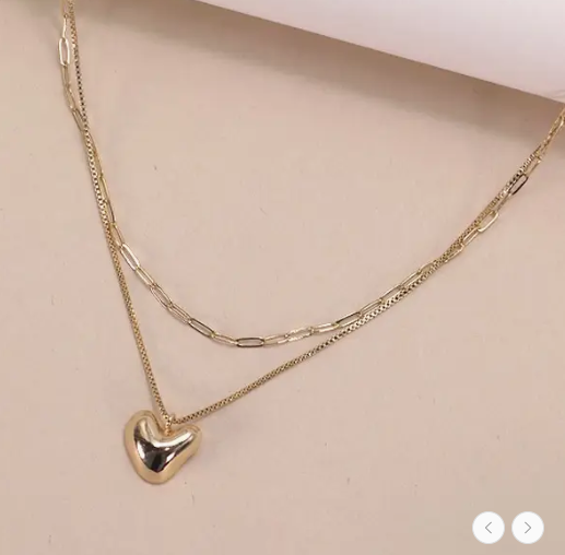 Heart Pendant Double Chain Necklace