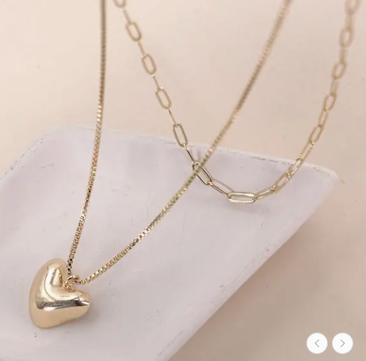 Heart Pendant Double Chain Necklace